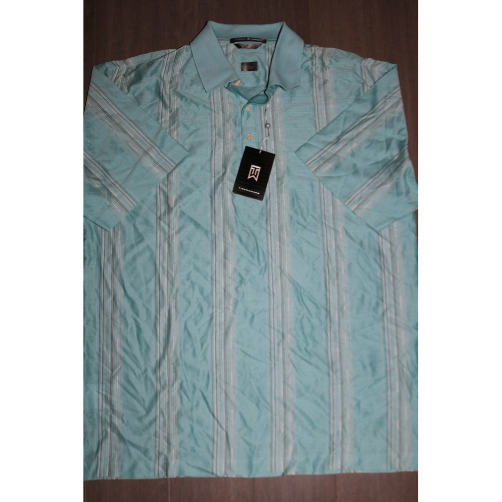 Nike Tiger Woods Collection Polo Shirt Mens Large Teal Stripe Cotton 117449 436